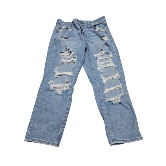 American Eagle By Payless Denim - American Eagle Distressed Ripped Mom‎ Jeans Light Wash Stretch Denim Size 16